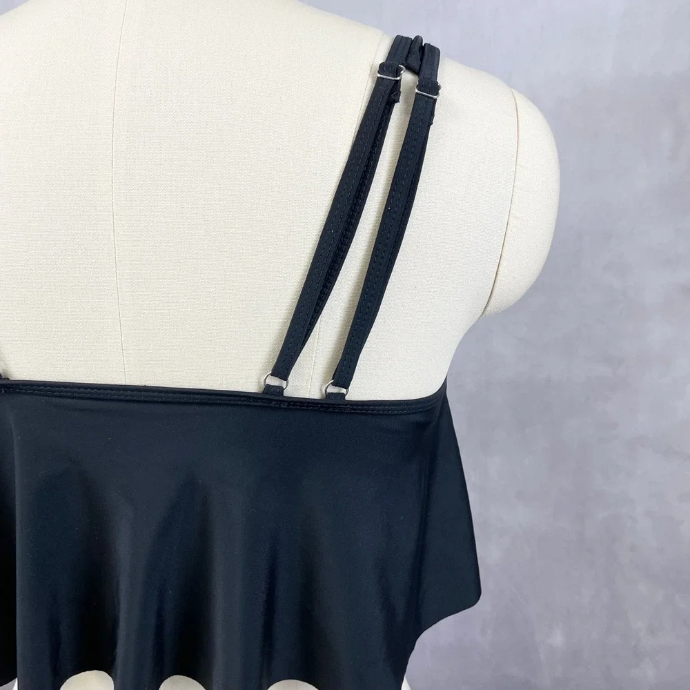 Ruffled Flounce Tankini Top Size Medium‎ Swim Stretch Minimal Indie Beach Flirty